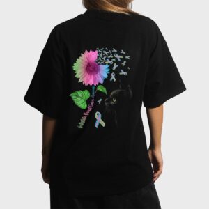 Black Cat Sunflower Metastatic Breast Cancer Awareness Day Women T-Shirt