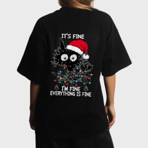 Black Cat christmas It's Fine I'm Fine Everything Is Fine Women T-Shirt