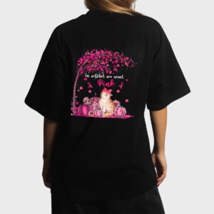 Breast Cancer Awareness In October We Wear Pink Pumpkin Cat Premium Women T-Shirt