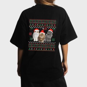Cat Christmas Ugly Sweater Santa Hat Gifts For Cat Lover Women T-Shirt