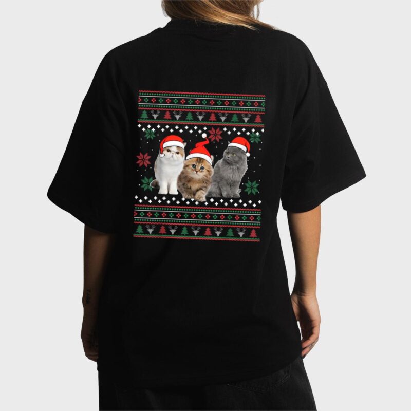 Cat Christmas Ugly Sweater Santa Hat Gifts For Cat Lover Women T-Shirt