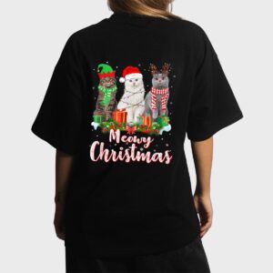 Cat Meowy Family Matching Christmas Pajamas Santa Cats Xmas Women T-Shirt
