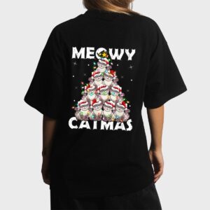 Cat Xmas Lights Santa Meowy Catmas Cat Christmas Ree Women T-Shirt
