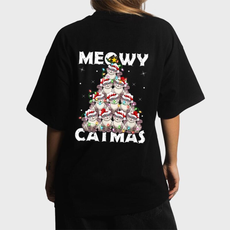 Cat Xmas Lights Santa Meowy Catmas Cat Christmas Ree Women T-Shirt
