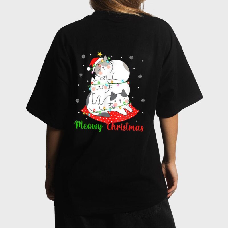 Cat Xmas Ree Lights Santa Cat Christmas Women T-Shirt