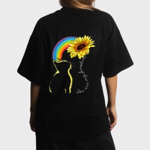 Cats Are My Sunshine Sunflower Rainbow Funny Cat Lovers Gift Women T-Shirt