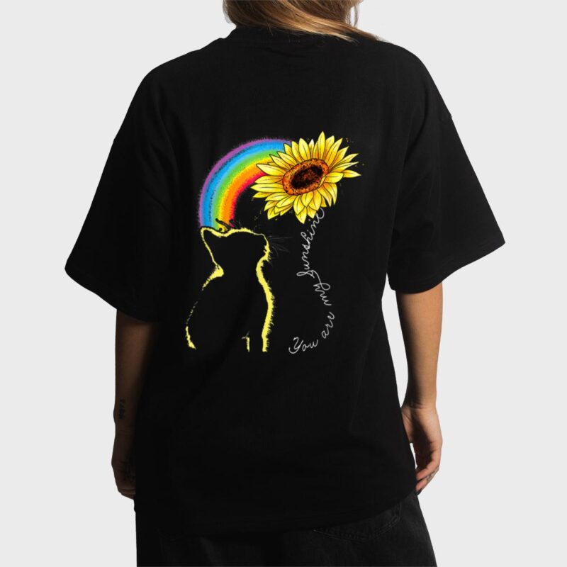 Cats Are My Sunshine Sunflower Rainbow Funny Cat Lovers Gift Women T-Shirt