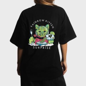 Cats Rainbow Kitten Surprise Cute Eat Retro Animals Vintage Women T-Shirt