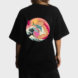 Catzilla Vintage Cute Cat Art Japanese Cat Lover For Girls Women T-Shirt