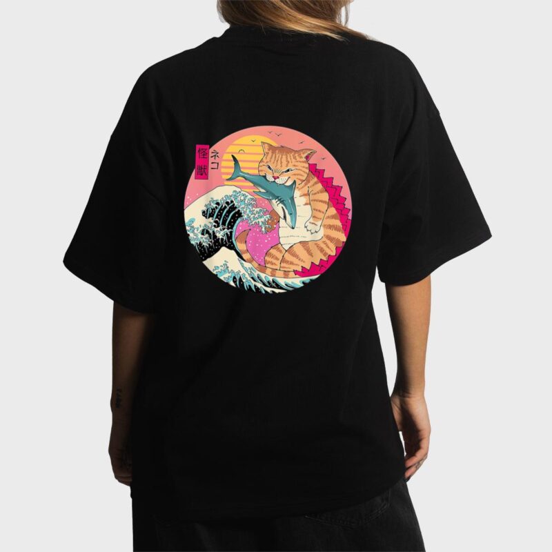 Catzilla Vintage Cute Cat Art Japanese Cat Lover For Girls Women T-Shirt