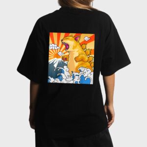 Catzilla Vintage Kawaii Cute Cat Art Japanese Sunset Women T-Shirt