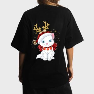 Christmas Cat Reindeer light Antlers Women T-Shirt