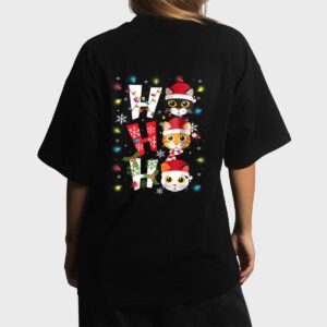 Christmas Ho Ho Ho Cat Lovers Lights Pajamas Funny Xmas Women T-Shirt