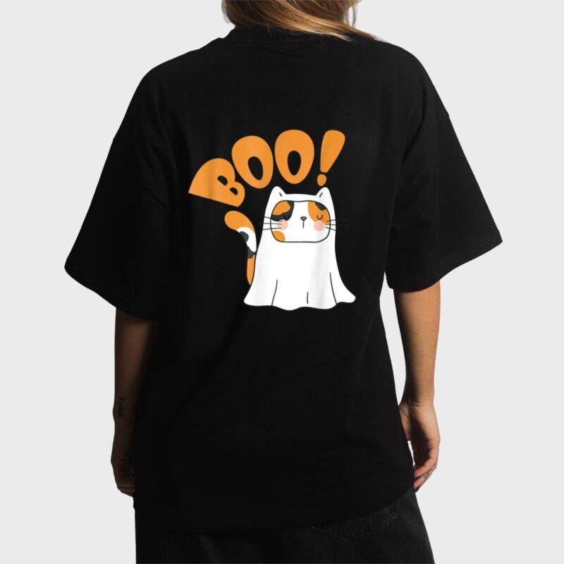 Cut Cat Ghost Halloween Boo Saying Women T-Shirt