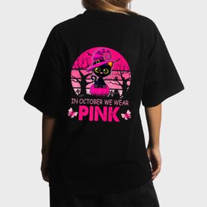 Cute Cat Breast Cancer Awareness In October We Wear Pink Women T-Shirt