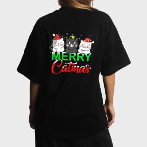 Cute Cat Lover Xmas Lights Santa Merry Catmas Cat Christmas Women T-Shirt