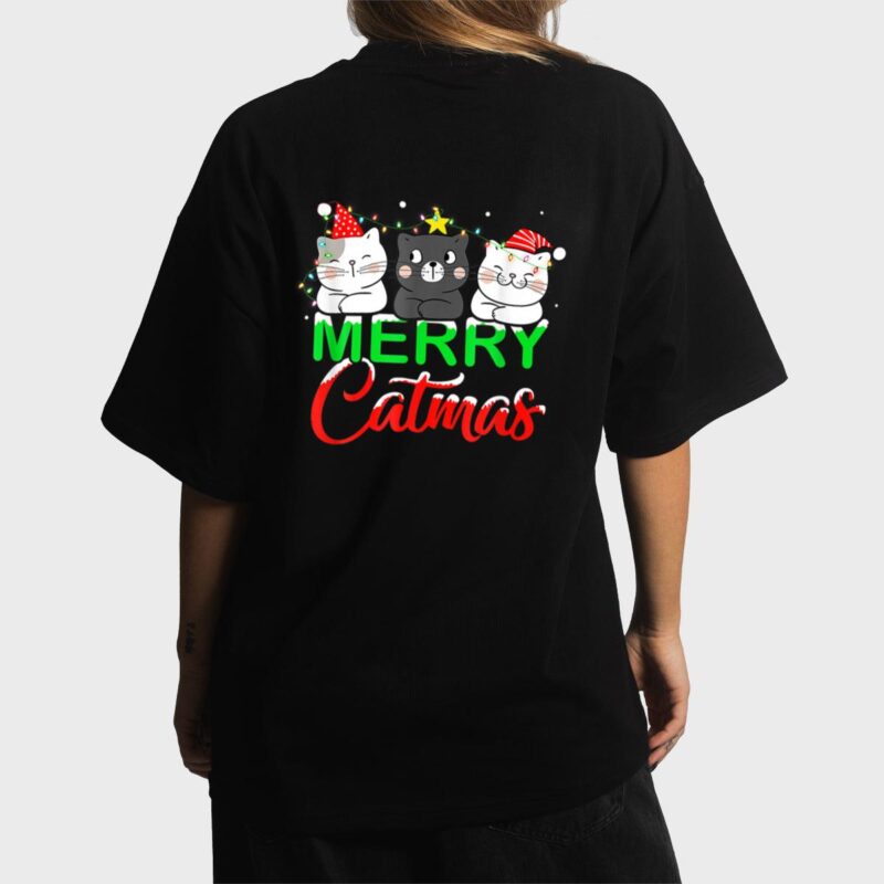 Cute Cat Lover Xmas Lights Santa Merry Catmas Cat Christmas Women T-Shirt