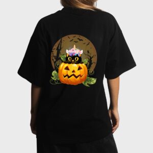 Cute Cat Pumpkin Unicorn Halloween Costume Gift Women T-Shirt