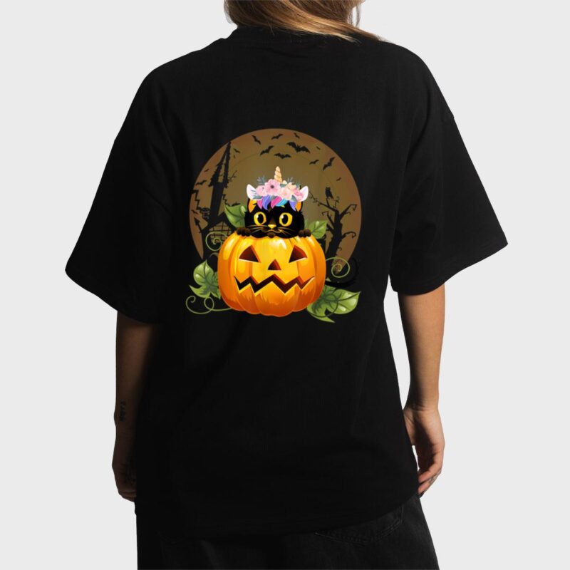 Cute Cat Pumpkin Unicorn Halloween Costume Gift Women T-Shirt