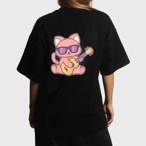 Cute Cat With Sunglasses Playing On A Guitar Women T-Shirt