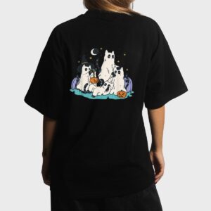 Cute Ghost Cats Cat Ghosts Funny Halloween Outfit Costumes Women T-Shirt