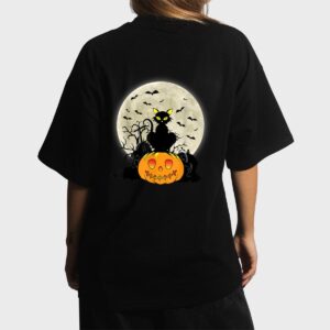 Cute Halloween Black Cat Witch Hat Pumpkin Women T-Shirt