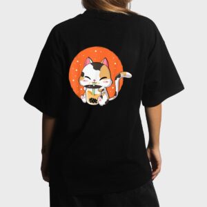 Cute Kawaii Cat Boba Bubble Milk Tea Anime Neko Kitten Women T-Shirt