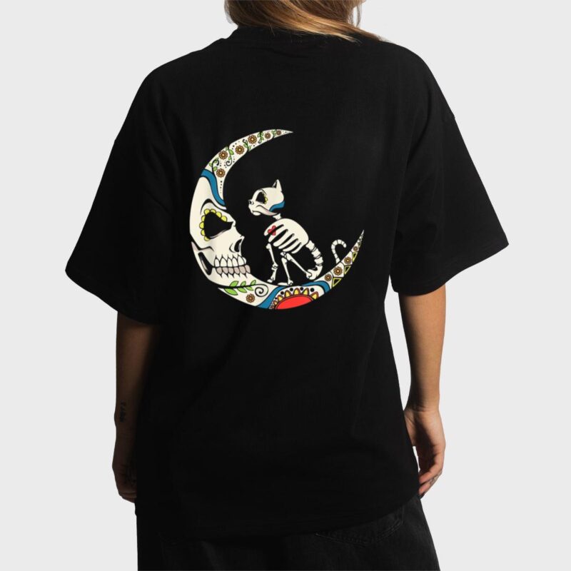 Dia De Los Muertos Crescent Moon And Cat Sugar Skull Women T-Shirt