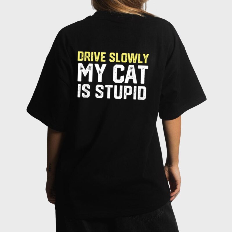 Drive Slowly My Cat Is Stupid Funny Cat Lover Joke Women T-Shirt
