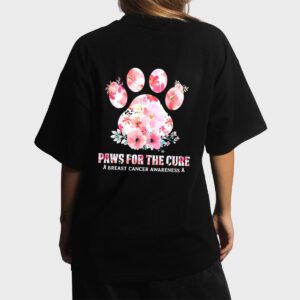 Floral Paws For He Cure Dog Cat Breast Cancer Awareness Women T-Shirt