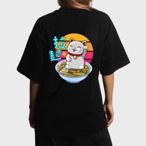 Fortune Cat Ramen Kawaii Maneki Neko Women T-Shirt