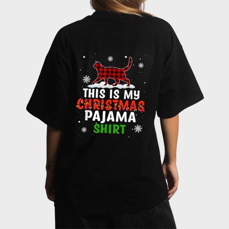 Funny Cat Christmas Lights Buffalo Red Plaid Xmas Gift Girls Women T-Shirt