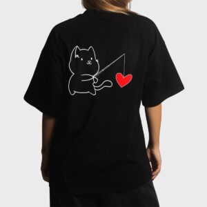 Funny Cat Fishing Heart Valentines Day Women T-Shirt