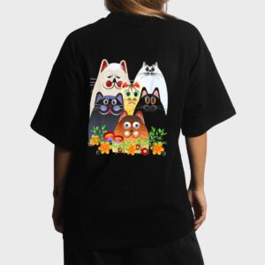 Funny Cat Happy Colorful Flowers Women T-Shirt
