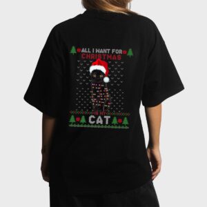 Funny Cat lovers Cute Cat Santa Hat Ugly Christmas Sweater Premium Women T-Shirt
