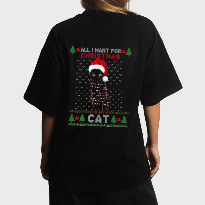 Funny Cat lovers Cute Cat Santa Hat Ugly Christmas Sweater Premium Women T-Shirt