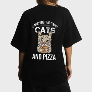 Funny Easily Distracted By Cats And Pizza Lovers Cat Lovers Women T-Shirt