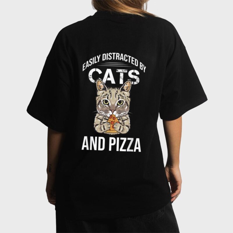 Funny Easily Distracted By Cats And Pizza Lovers Cat Lovers Women T-Shirt