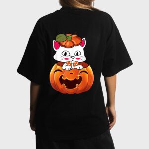 Funny Halloween Jack-O-Lantern Pumpkin Cat Gifts Women T-Shirt