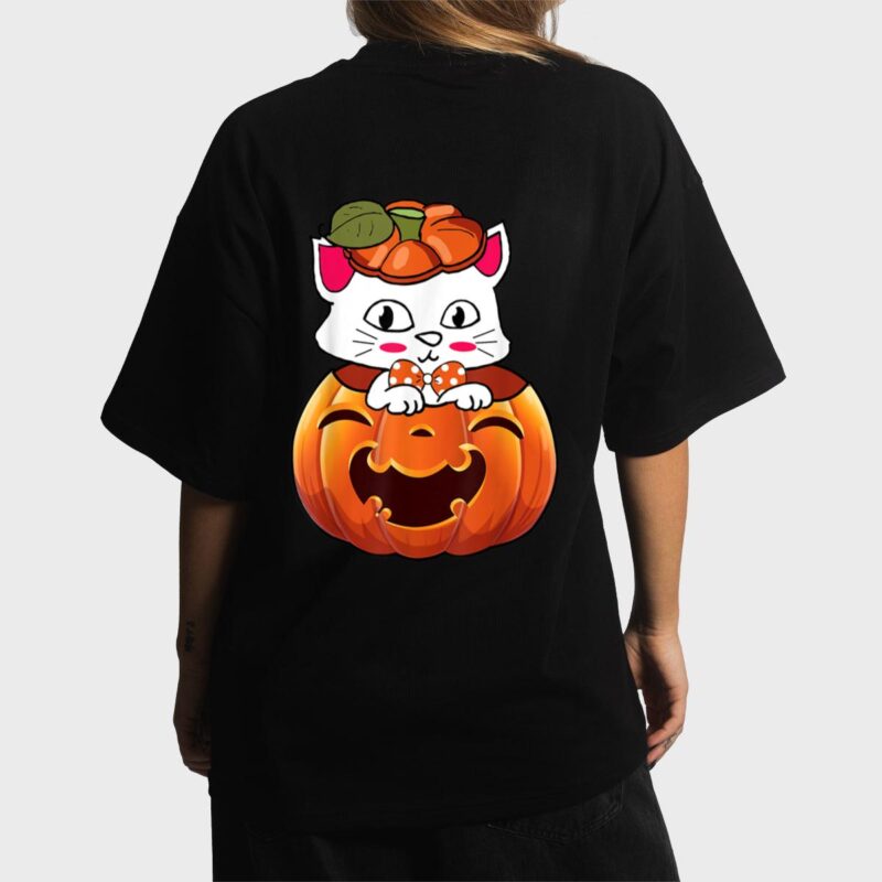 Funny Halloween Jack-O-Lantern Pumpkin Cat Gifts Women T-Shirt
