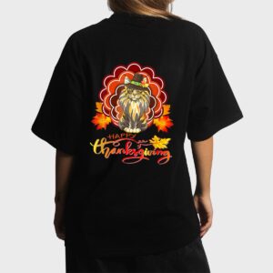 Funny Maine Coon Cat Urkey Happy Hanksgiving Women T-Shirt