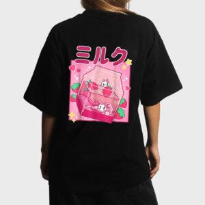 Funny Retro 90s Strawberry Milkshake Carton Kawaii Anime Cat Women T-Shirt