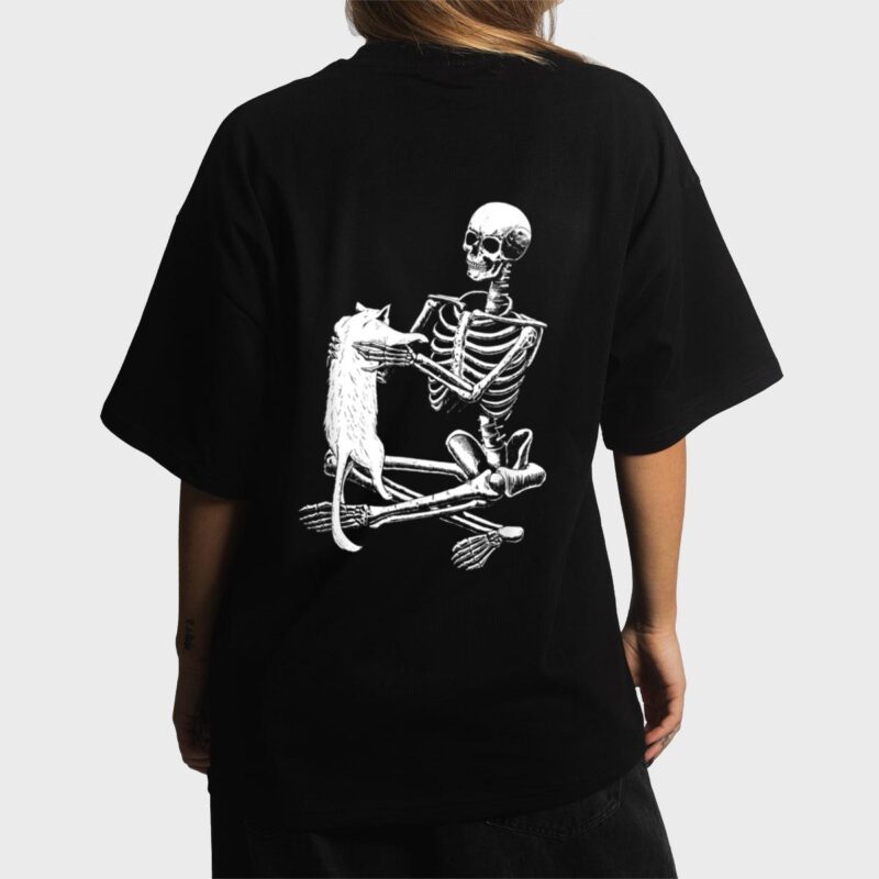 Funny Skeleton Holding A Cat Halloween Women T-Shirt