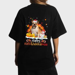 HalloThanksMas Halloween Thanksgiving Christmas Bulldog Women T-Shirt