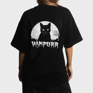 Halloween Black Cat Vampire With Full Moon - Vampurr Pun Women T-Shirt
