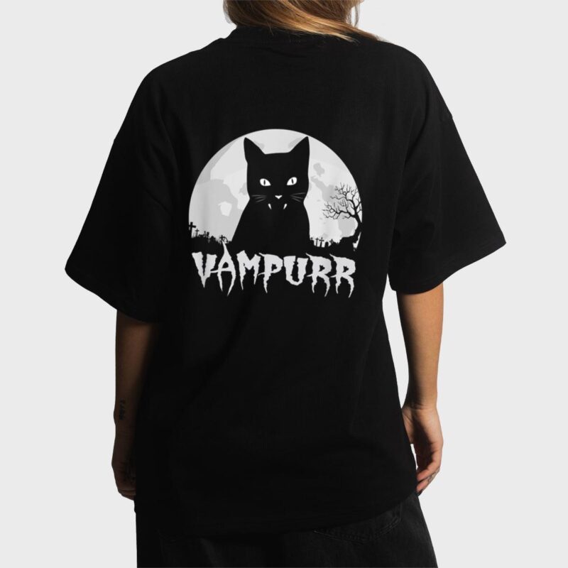 Halloween Black Cat Vampire With Full Moon - Vampurr Pun Women T-Shirt