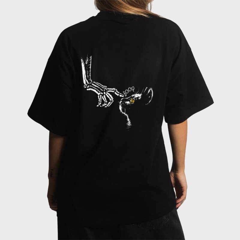 Halloween Cute Skeleton Hand Black Cat Boop Nose Cat Lover Women T-Shirt