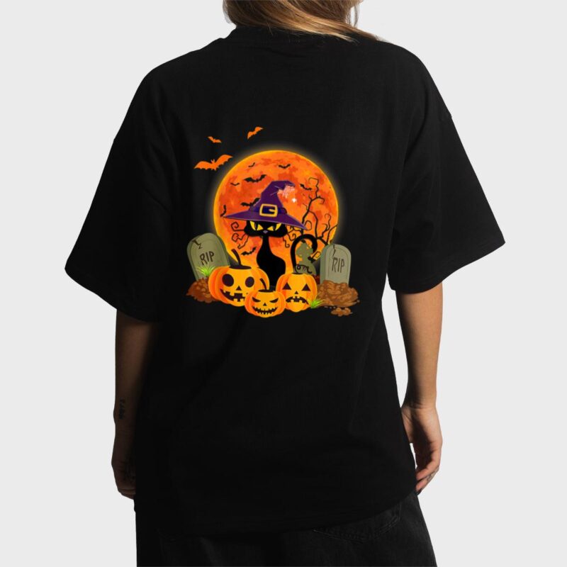 Halloween Scary Black Cat Funny Halloween Costume Women T-Shirt
