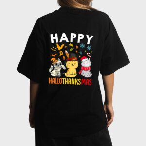 Halloween Thanksgiving Christmas Happy HalloThanksMas Cats Women T-Shirt