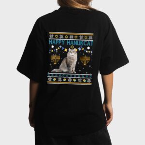 Happy Hanukcat Ugly Hanukkah Sweater Cat Chanukah Jewish Women T-Shirt